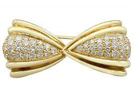 vintage yellow gold bow brooch with diamonds