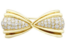 1.68ct Diamond and 18ct Yellow Gold Bow Brooch - Vintage 1989
