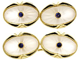 Sapphire and Rock Crystal, Enamel and 18ct Yellow Gold Cufflinks - Antique Circa 1920