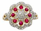 0.75ct Ruby and 0.52ct Diamond, 18ct Yellow Gold Dress Ring - Antique French Circa 1920