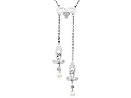 Pearl and 0.24ct Diamond, 14ct Yellow Gold and Platinum Necklace - Art Nouveau - Antique French Circa 1910