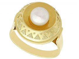 Cultured Pearl and 14ct Yellow Gold Dress Ring - Vintage Circa 1960
