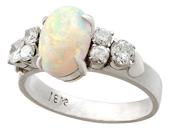 Vintage Opal and Diamond Ring in White Gold
