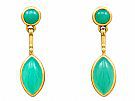 10.54ct Chrysoprase and 18ct Yellow Gold Drop Earrings - Vintage Italian Circa 1970