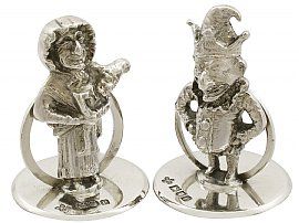 Sterling Silver 'Punch and Judy' Card/Menu Holders - Antique George V (1910)