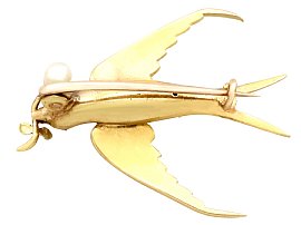 Antique Seed Pearl Bird Brooch in Gold