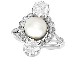 1.59ct Diamond and Pearl, 18ct White Gold Dress Ring - Antique Circa 1930