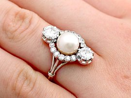 wearing antique pearl and diamond ring