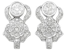 3.03ct Diamond and 18ct White Gold Earrings - Art Deco - Antique Circa 1930