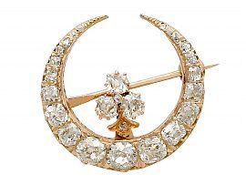 2.13ct Diamond and 18ct Yellow Gold Crescent Brooch - Antique Circa 1890