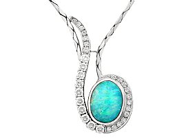 3.84ct Opal and 1.86ct Diamond, 18ct White Gold Necklace - Vintage Circa 1970