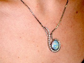 1950s vintage opal and diamond pendant