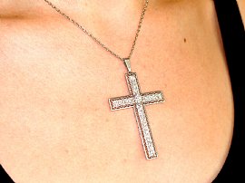 Diamond Cross Pendant Wearing around Neck