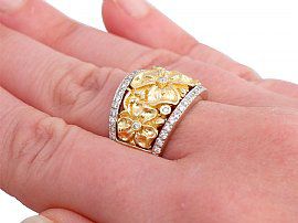 Vintage Yellow Gold Floral Ring  on finger