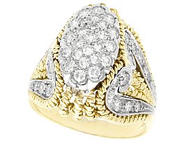 1.12ct Diamond and 18ct Yellow Gold Dress Ring - Vintage Italian Circa 1950