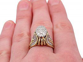 Unusal Vintage Diamond and Gold Ring Wearing Finger