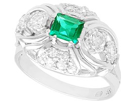 0.55ct Emerald and 0.46ct Diamond, 14ct White Gold Dress Ring - Vintage Circa 1950