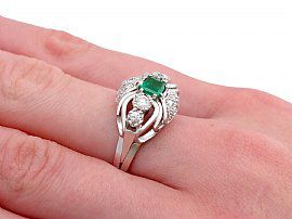 1950s Emerald and Diamond Ring Wearing Hand