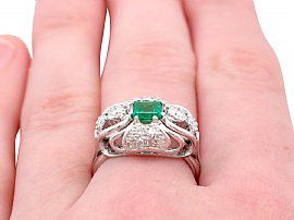 1950s Emerald and Diamond Ring Wearing Finger
