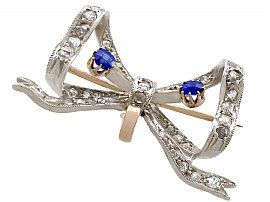 Antique Bow Brooch with Sapphires and Diamonds French