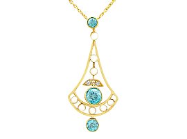 1.90ct Zircon and Diamond, Pearl and 15ct Yellow Gold Necklace - Antique Circa 1910