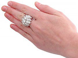 Large Diamond Cocktail Ring in Platinum Wearing