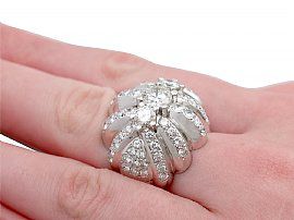 Large Diamond Cocktail Ring in Platinum Wearing Hand