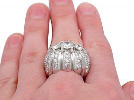 Large Diamond Cocktail Ring in Platinum Wearing Finger