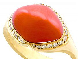 Vintage Coral and Diamond Cocktail Ring 
