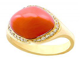 3.67ct Pink Coral and 0.26ct Diamond, 18ct Yellow Gold Dress Ring - Vintage Circa 1980