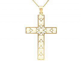 Seed Pearl and 0.20ct Diamond, 18ct Yellow Gold Cross Pendant - Antique French Circa 1910