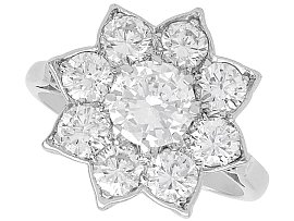 1.87ct Diamond and 18ct White Gold, Platinum Set Cluster Ring - Vintage Circa 1940
