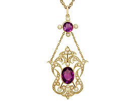 4.83ct Amethyst and Pearl, 18ct Yellow Gold Pendant - Antique Circa 1910