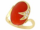 5.42ct Coral and 0.18ct Diamond, 14ct Yellow Gold Dress Ring - Vintage Circa 1980
