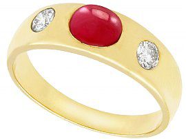 1.29ct Ruby and 0.42ct Diamond, 14ct Yellow Gold Dress Ring - Vintage Circa 1980