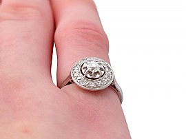 1920s Small Diamond Cluster Ring Wearing Little Finger 