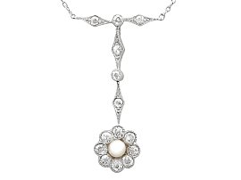 Pearl and 0.62ct Diamond, 14ct Yellow Gold and Platinum Necklace - Antique Circa 1910