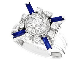 0.58ct Sapphire and 0.46ct Diamond, Platinum Dress Ring - Art Deco - Antique Circa 1930