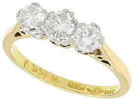 0.83ct Diamond and 18ct Yellow Gold Trilogy Ring - Vintage Circa 1950