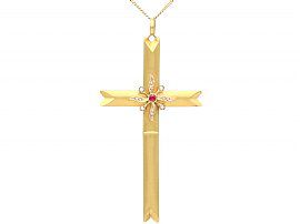 Seed Pearl and Imitation Gemstone, 18ct Yellow Gold Cross Pendant - Antique Victorian