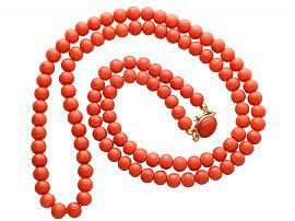 Coral and 18ct Yellow Gold Necklace - Vintage Circa 1970