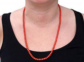 Vintage Coral Necklace with Coral Clasp Wearing 
