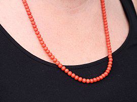 Vintage Coral Necklace Wearing Neck