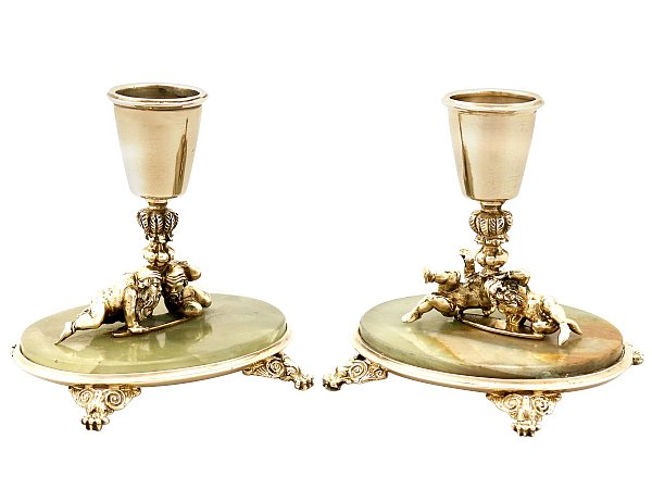 Italian Silver Candlesticks with Marble