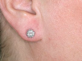 1980s diamond stud earrings wearing
