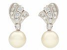 1.05ct Diamond and Cultured Pearl, 18ct White Gold Drop Earrings - Vintage Circa 1960