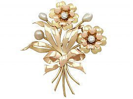 pearl and diamond flower brooch