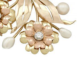pearl and diamond flower brooch