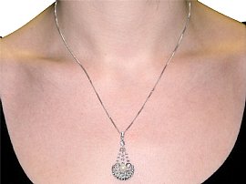 Wearing Image Pearl & Diamond Pendant Necklace