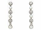 Cultured Pearl and 1.09ct Diamond, 9ct White Gold Drop Earrings - Vintage Circa 1965